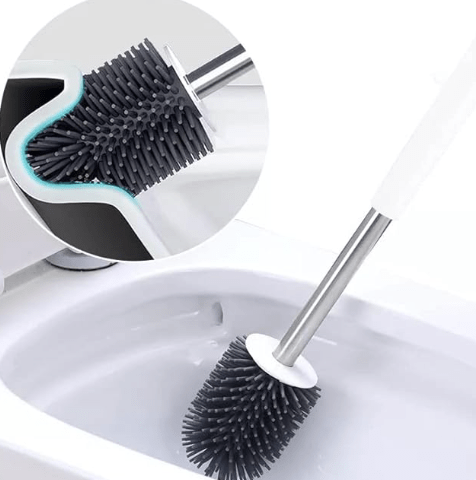 Silicone Toilet Brush Flex Toilet Brush No-Slip Long Handle Soft Silicone Bristle Clean Toilet Corner Easily for Western and Indian Toilet Bathroom Cleaning(Round) - Image 2